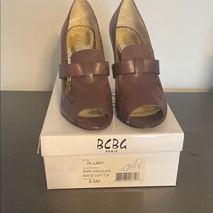 BCBG Paris Brown Peep Toe Heels